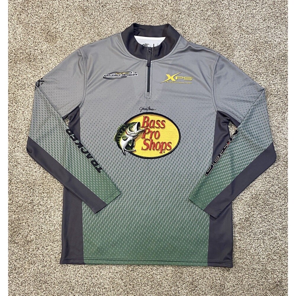 Bass Pro Shops Johnny Morris Fishing Jersey 1/4 Zip Shirt Mens L Nitro Tracker
